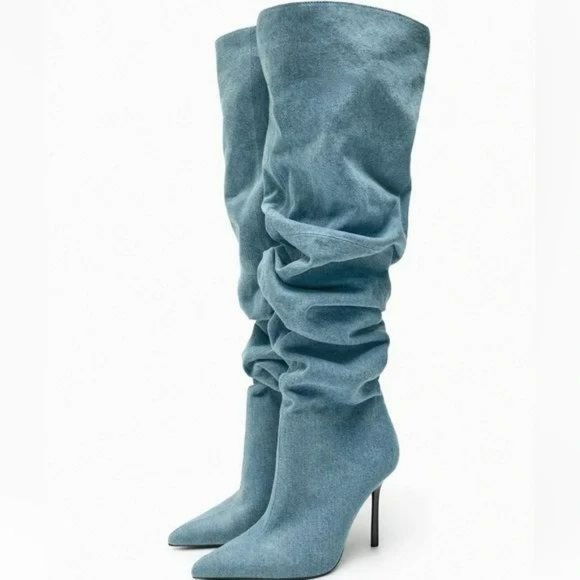 Zara Shoes - ZARA BLUE OVER THE KNEE DEMIM BOOTS